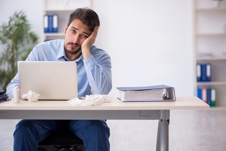 young businessman employee suffering at workplace